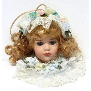 VINTAGE Porcelain Victorian Doll Head Holiday Christams Tree Ornament